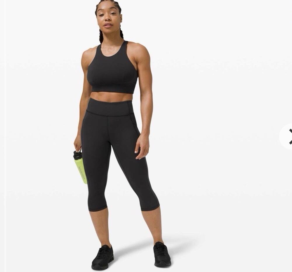 Lululemon Invigorate High Rise Crop 17" Leggings Black Everlux Pockets Sz 8